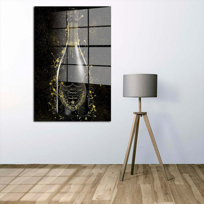 Champagner Gold Luxury Lifestyle Flasche Acrylglasbild Wandbild Wanddeko XL