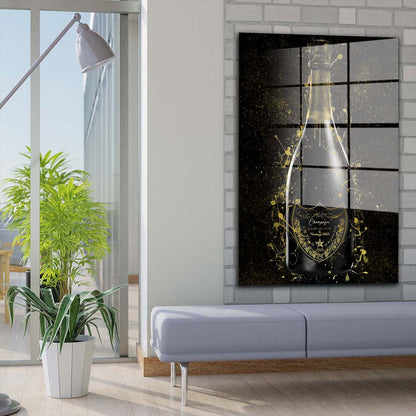 Champagner Gold Luxury Lifestyle Flasche Acrylglasbild Wandbild Wanddeko XL