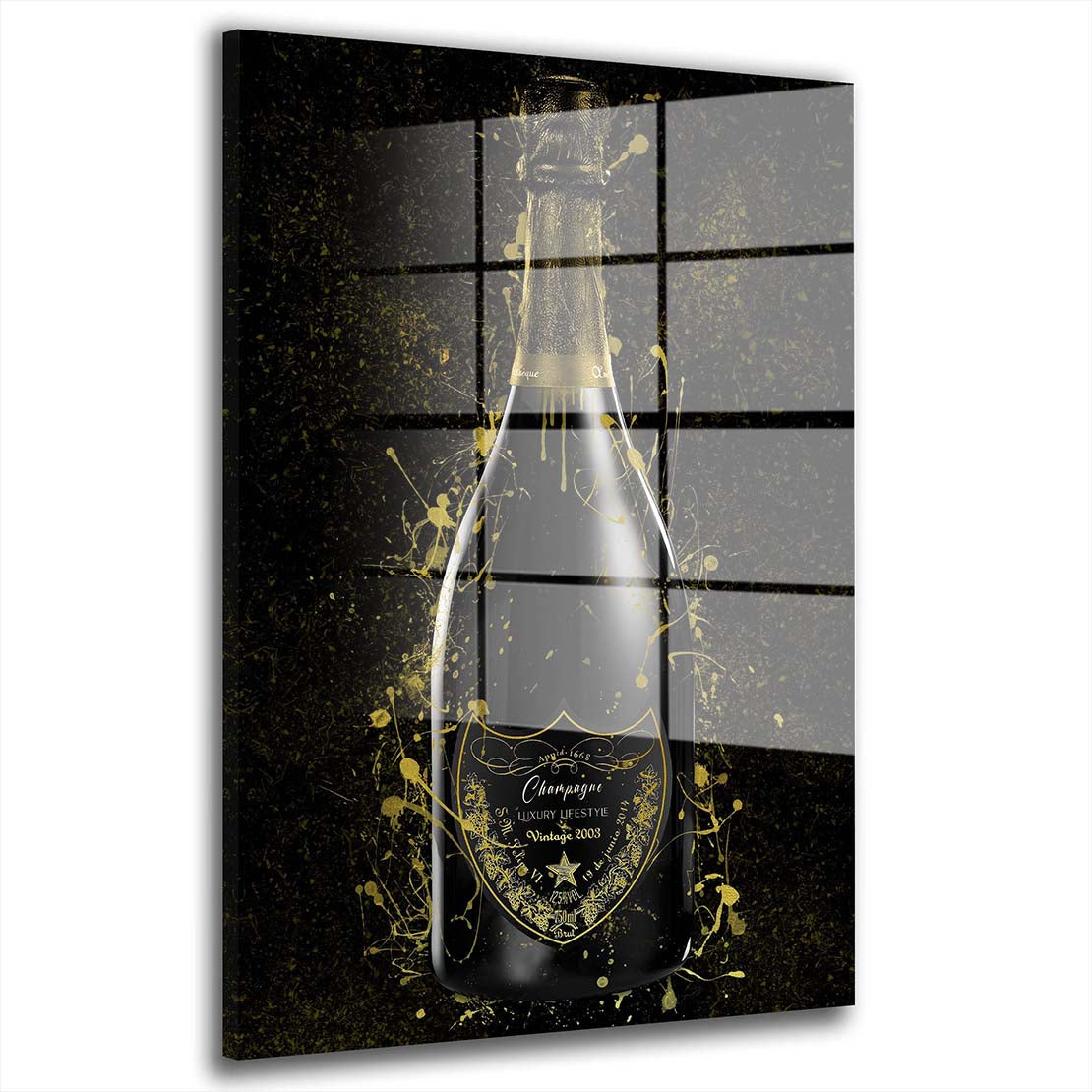 Champagner Gold Luxury Lifestyle Flasche Acrylglasbild Wandbild Wanddeko XL