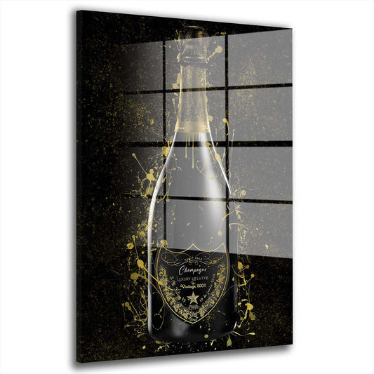 Champagner Gold Luxury Lifestyle Flasche Acrylglasbild Wandbild Wanddeko XL