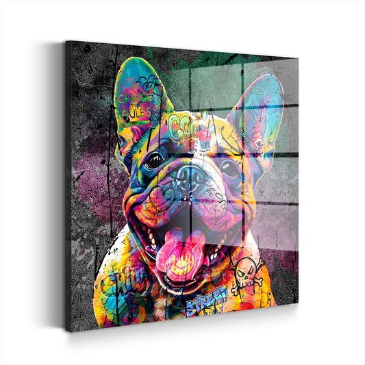 Französische Bulldogge Graffiti Street Art Hund Acrylglasbild Wandbild Bild Wanddeko XL
