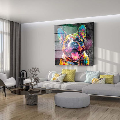 Französische Bulldogge Graffiti Street Art Hund Acrylglasbild Wandbild Bild Wanddeko XL