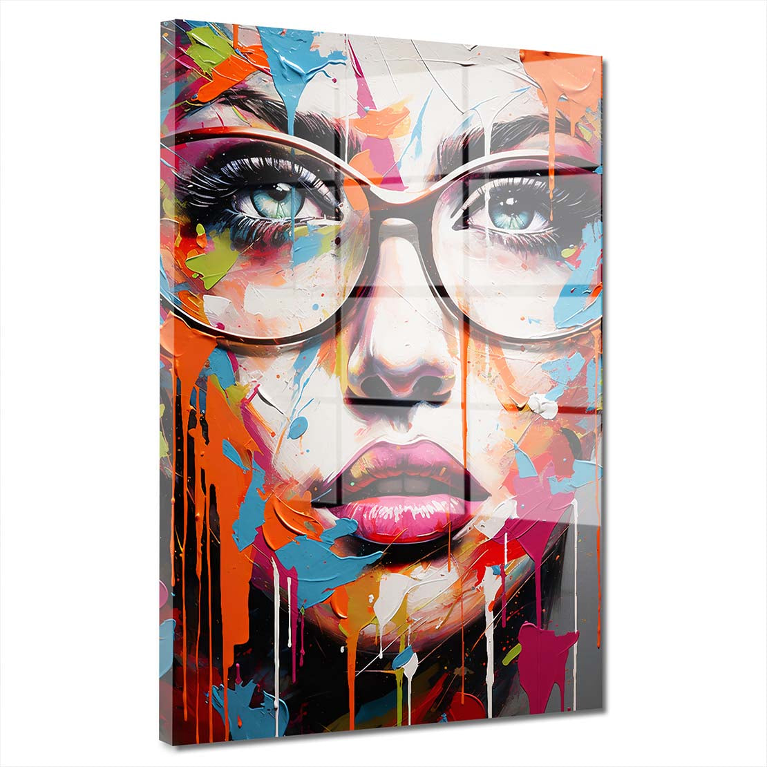 Frauengesicht mit Brille Colour Acrylglasbild Wandbild Wanddeko Wohnzimmer XL