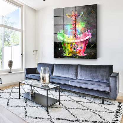 Giraffe in Badewanne Graffiti Pop Art Acrylglasbild Wandbild Bild Wanddeko Wohnzimmer XL