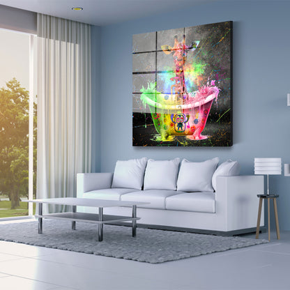 Giraffe in Badewanne Graffiti Pop Art Acrylglasbild Wandbild Bild Wanddeko Wohnzimmer XL