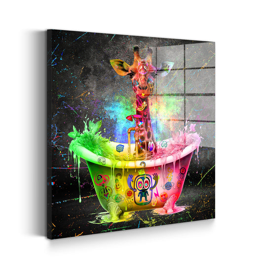 Giraffe in Badewanne Graffiti Pop Art Acrylglasbild Wandbild Bild Wanddeko Wohnzimmer XL