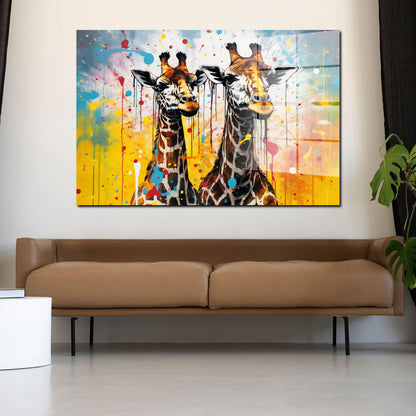 Giraffen abstrakt Pop Art Style Acrylglasbild Wandbild Bild Wanddeko Wohnzimmer XL