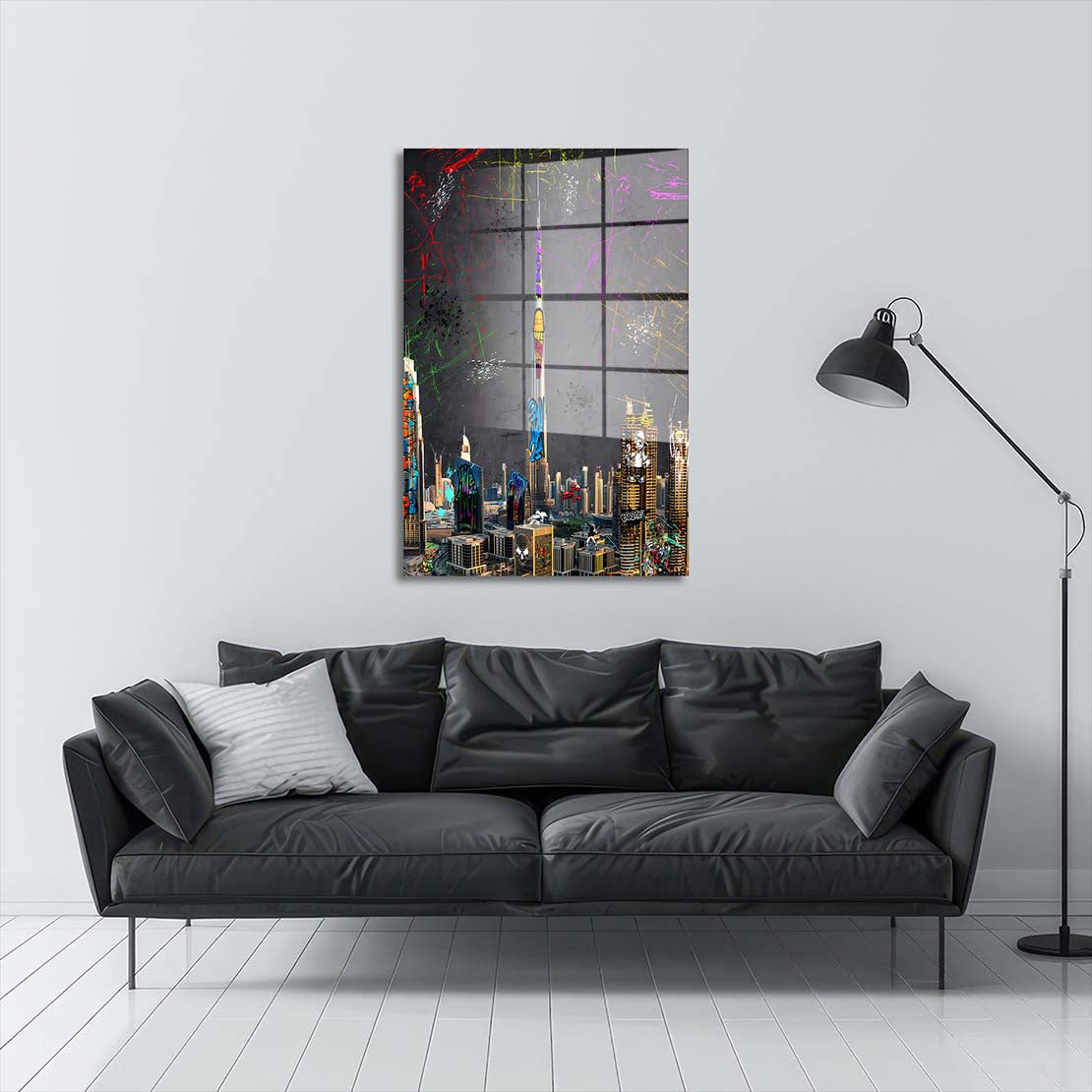 Dubai Hochhäuser Graffiti Acrylglasbild Wandbild Bild Wanddeko Wohnzimmer XL