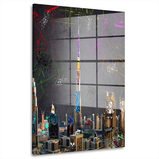 Dubai Hochhäuser Graffiti Acrylglasbild Wandbild Bild Wanddeko Wohnzimmer XL
