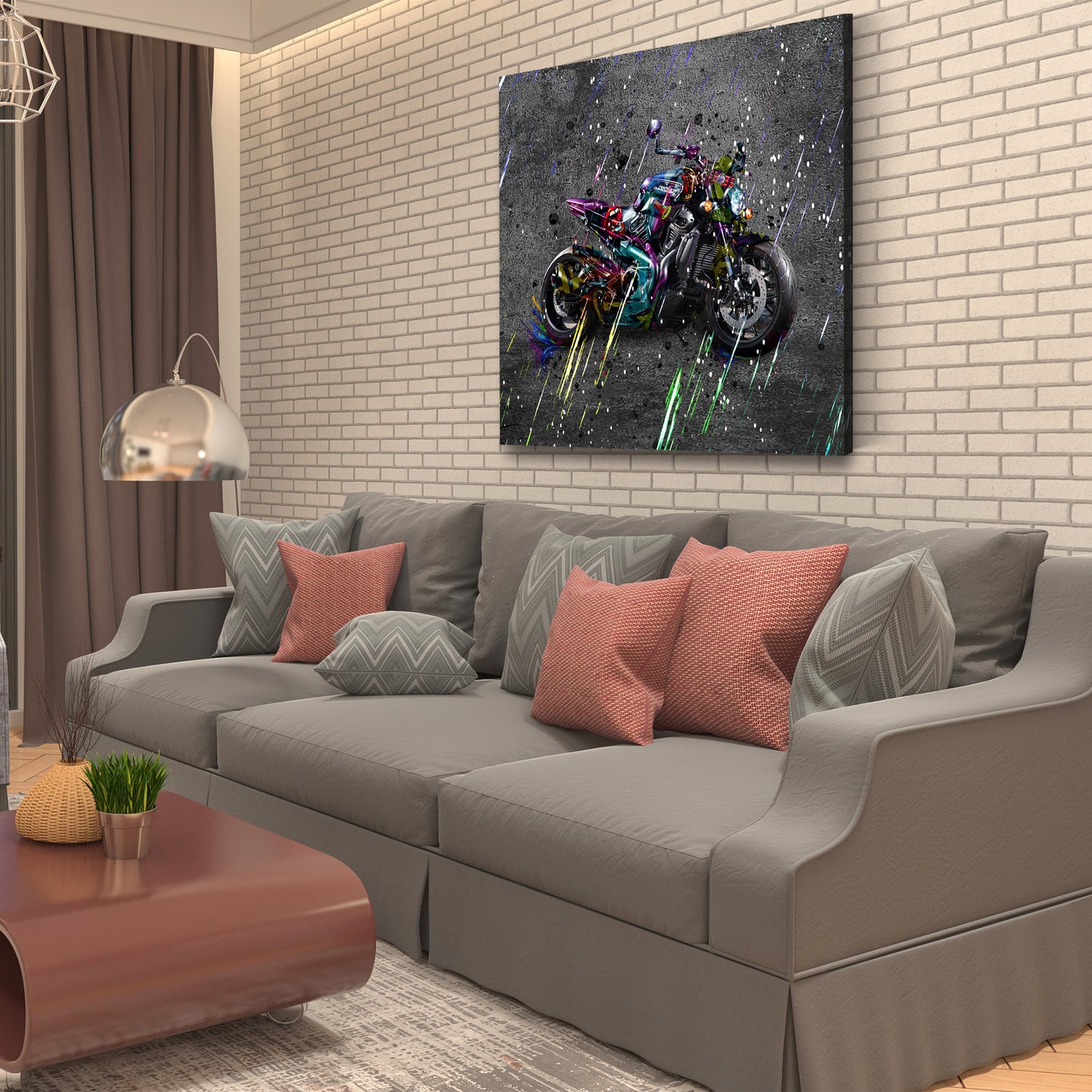 Graffiti Motorrad Street Art Leinwandbild Wandbild Kunstdruck XL Wanddeko