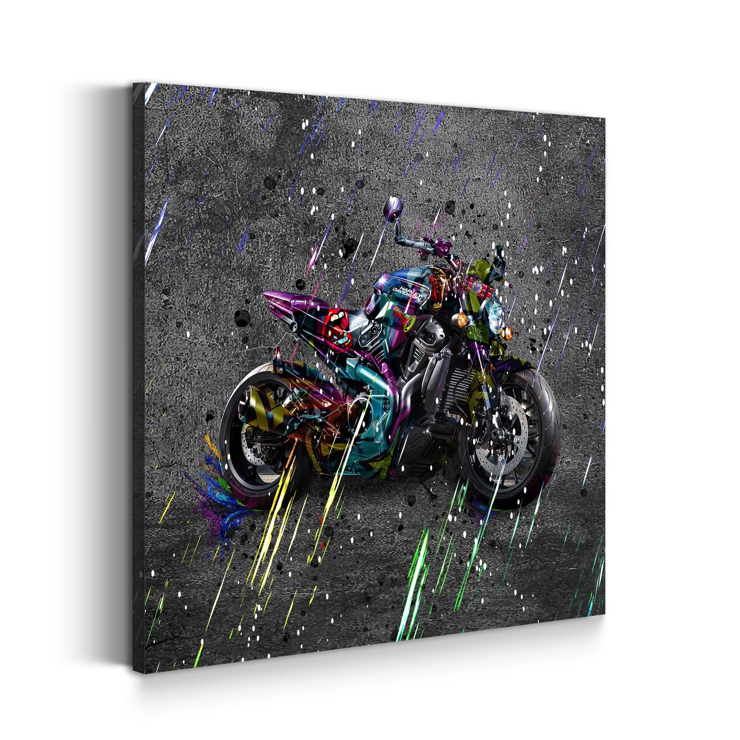 Graffiti Motorrad Street Art Leinwandbild Wandbild Kunstdruck XL Wanddeko