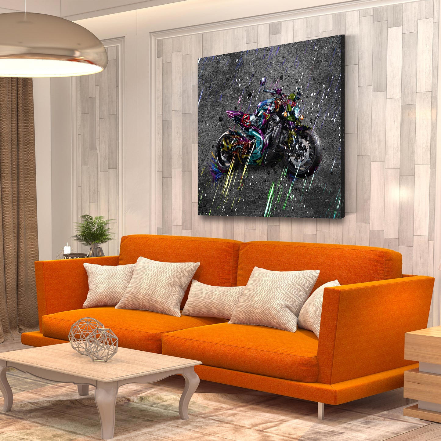 Graffiti Motorrad Street Art Leinwandbild Wandbild Kunstdruck XL Wanddeko