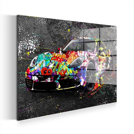 Graffiti Porsche Street Art Style Acrylglasbild Wandbild Bild Wanddeko Wohnzimmer XL