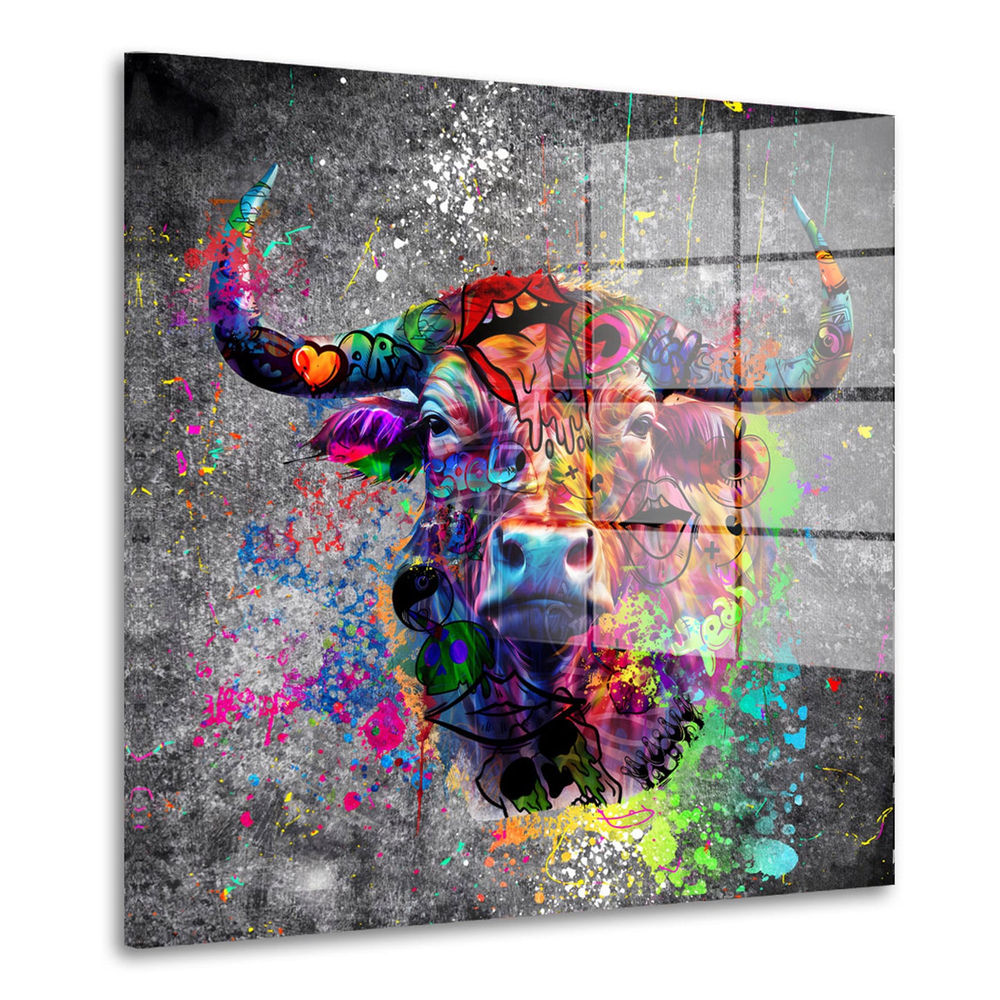 Graffiti Street Art Stier Acrylglasbild Wandbild Bild Wanddeko Wohnzimmer XL