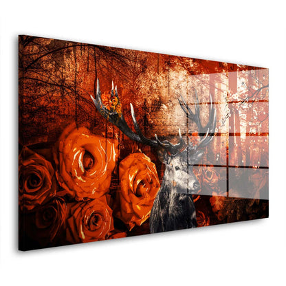 Hirsch Orange Style Abstrakt Acrylglasbild Wandbild Bild Wanddeko Wohnzimmer XL