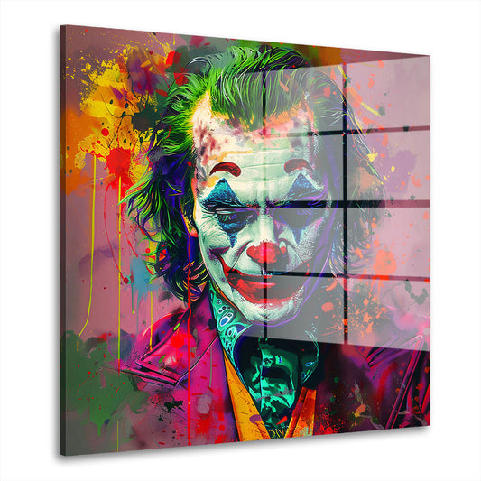 Joker in leuchtender Pop Art Acrylglasbild Wandbild Bild Wanddeko Wohnzimmer XL