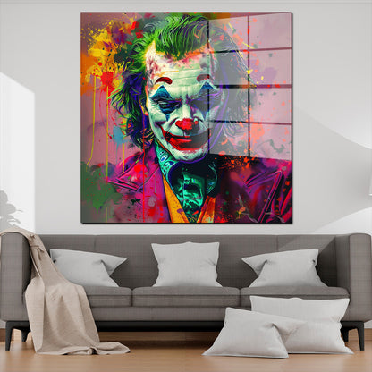 Joker in leuchtender Pop Art Acrylglasbild Wandbild Bild Wanddeko Wohnzimmer XL