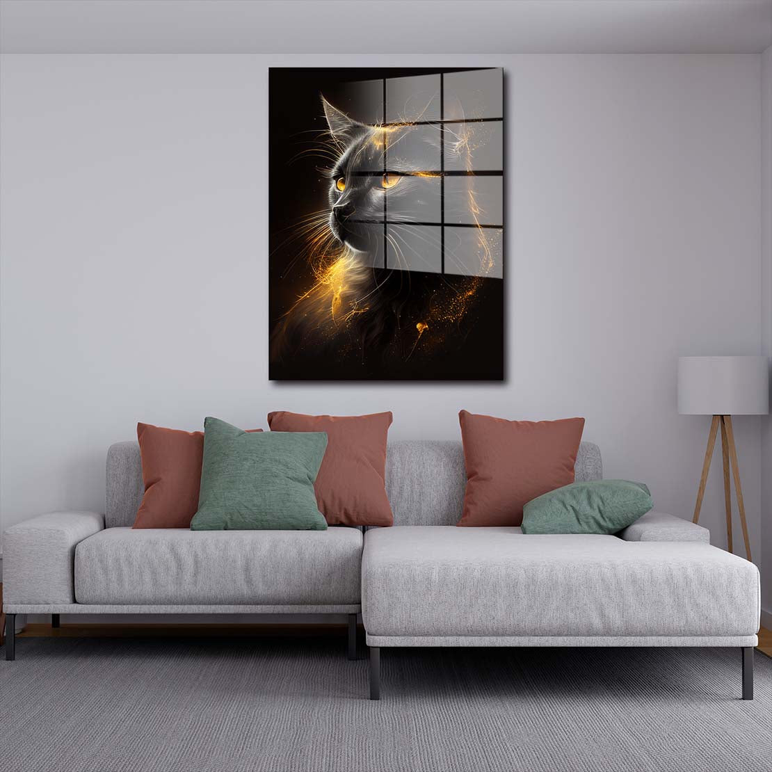 Katze Gold Edition Acrylglasbild Wandbild Bild Wanddeko Wohnzimmer XL
