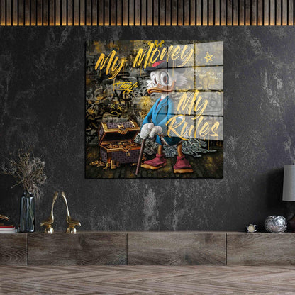 Kunst Duck Pop Art My Money My Rules Comic Acrylglasbild Wandbild Bild Wanddeko XL
