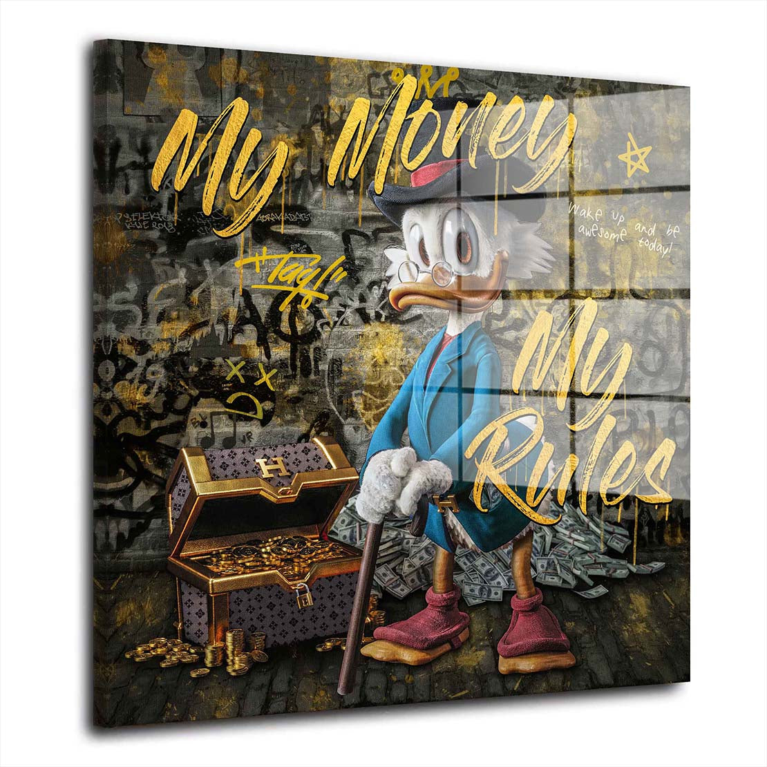 Kunst Duck Pop Art My Money My Rules Comic Acrylglasbild Wandbild Bild Wanddeko XL