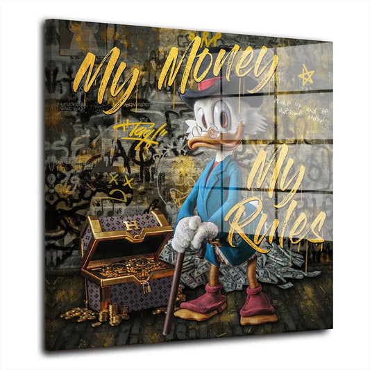 Kunst Duck Pop Art My Money My Rules Comic Acrylglasbild Wandbild Bild Wanddeko XL