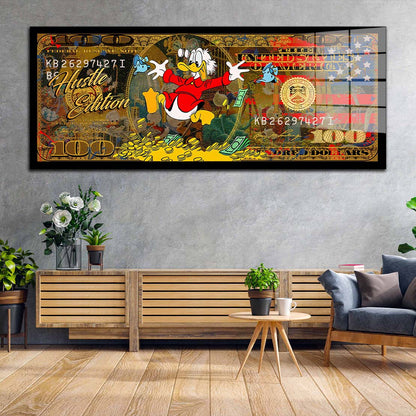 100 Dollar Comic Duck Pop Art USA Motivation Acrylglasbild Wandbild Wanddeko XL