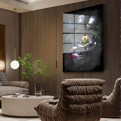 Abstract Metallfiguren Metallic Herz Körper Acrylglasbild Wandbild Bild Wanddeko XL