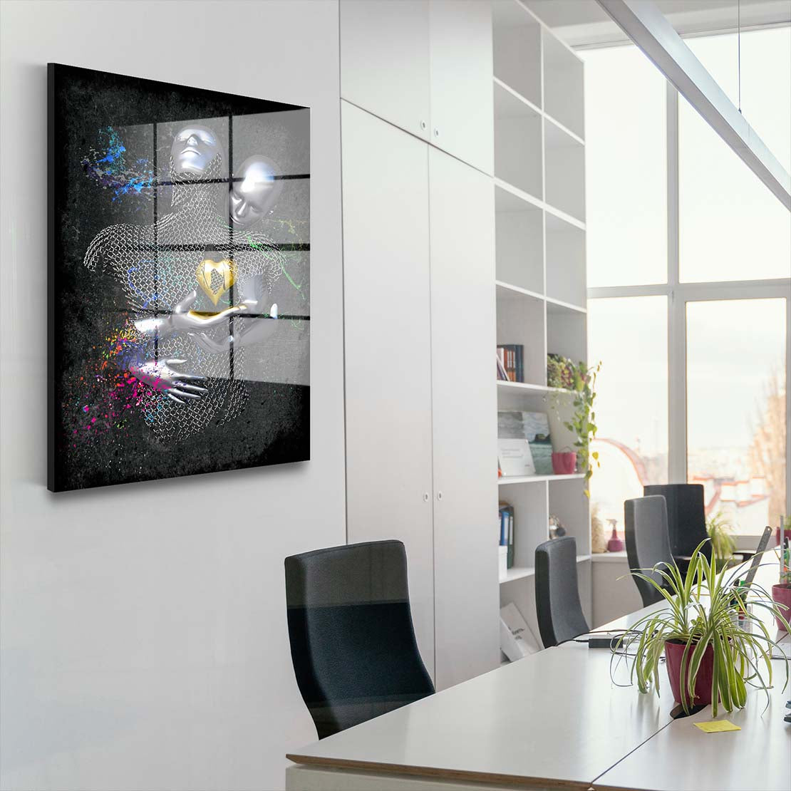 Abstract Metallfiguren Metallic Herz Körper Acrylglasbild Wandbild Bild Wanddeko XL