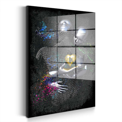 Abstract Metallfiguren Metallic Herz Körper Acrylglasbild Wandbild Bild Wanddeko XL