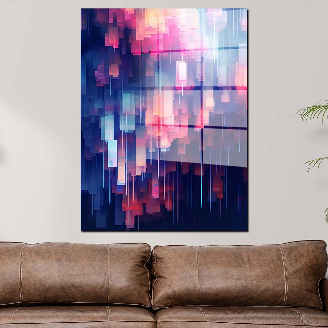 Abstrakt pink und blau verschmilzt Acrylglasbild Wandbild Wanddeko Wohnzimmer XL
