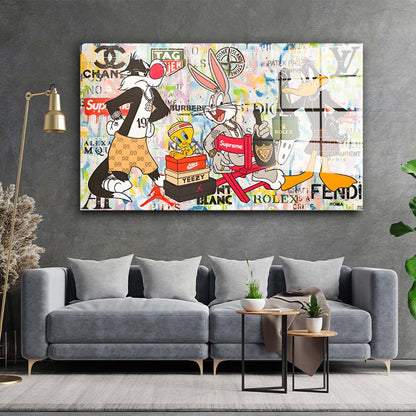 Bunny Daffy Tweety Pop Art Comic Acrylglasbild Wandbild Wanddeko Wohnzimmer XL