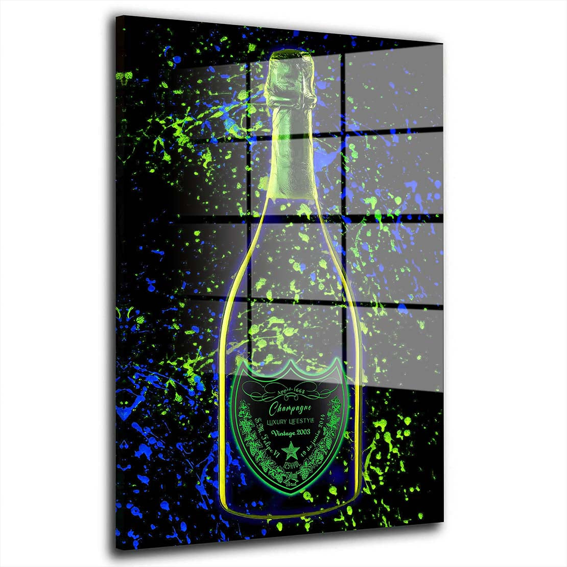 Champagner Pop Art LUXURY LIFESTYLE Flasche Acrylglasnild Wandbild Wanddeko XL