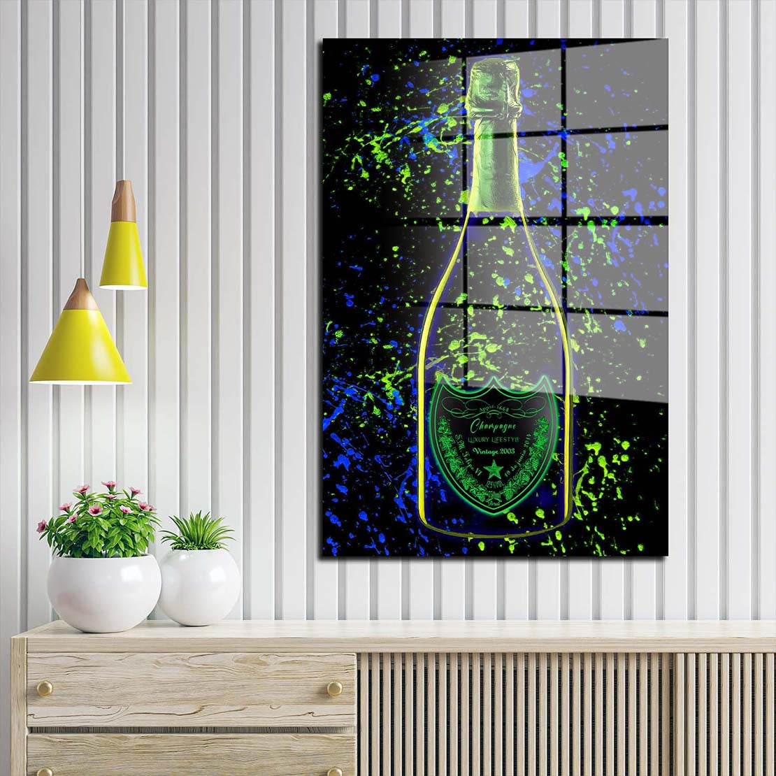 Champagner Pop Art LUXURY LIFESTYLE Flasche Acrylglasnild Wandbild Wanddeko XL