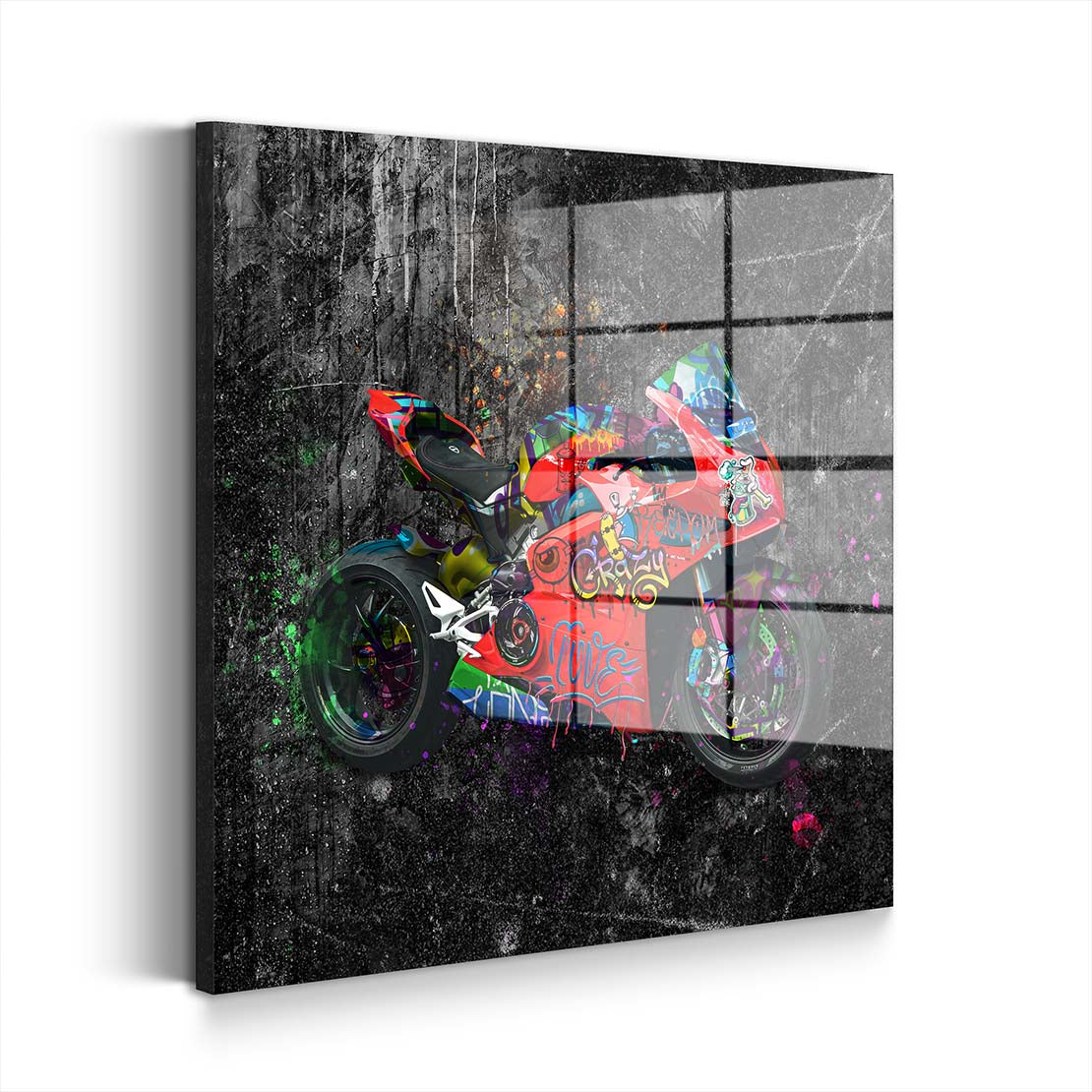 Ducati Street Art rotes Motorrad Graffiti Style Acrylglasbild Wandbild Wanddeko XL