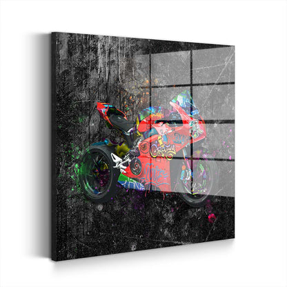Ducati Street Art rotes Motorrad Graffiti Style Acrylglasbild Wandbild Wanddeko XL