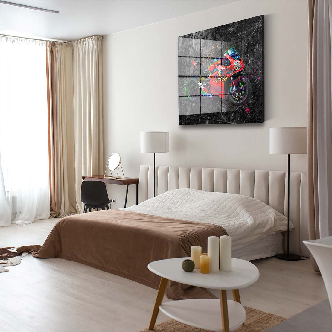 Ducati Street Art rotes Motorrad Graffiti Style Acrylglasbild Wandbild Wanddeko XL