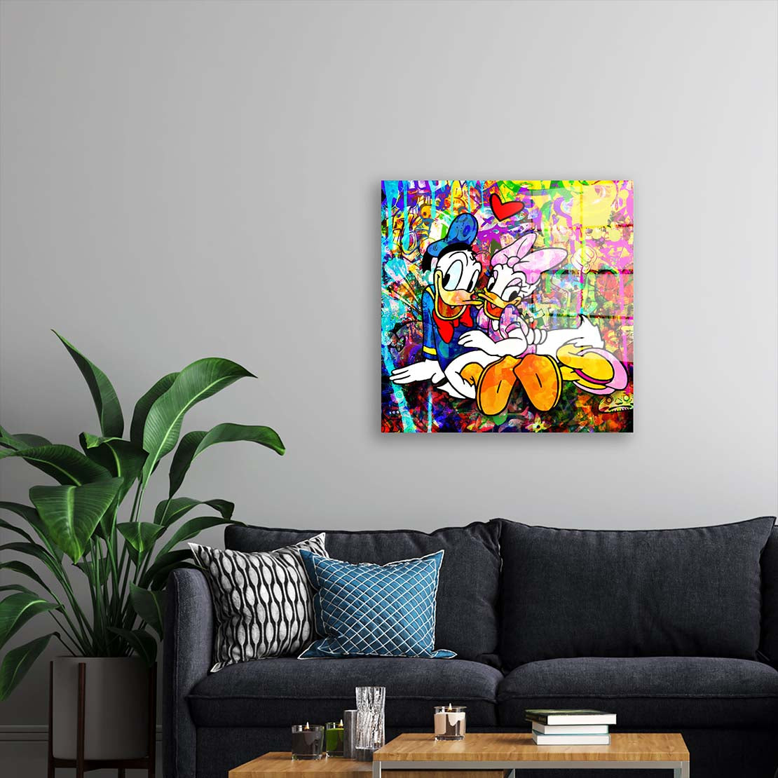 Duck In Love Pop Art Comics Acrylglasbild Wandbild Bild Wanddeko Wohnzimmer XL