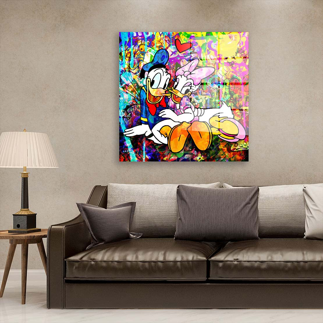 Duck In Love Pop Art Comics Acrylglasbild Wandbild Bild Wanddeko Wohnzimmer XL