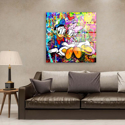 Duck In Love Pop Art Comics Acrylglasbild Wandbild Bild Wanddeko Wohnzimmer XL