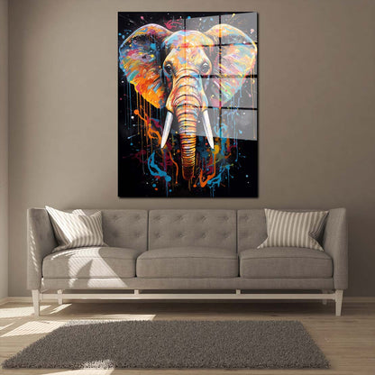 Elefant Pop Art abstrakt splatter Acrylglasbild Wandbild Wanddeko Wohnzimmer XL
