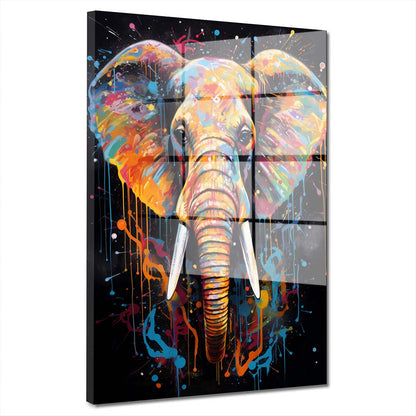Elefant Pop Art abstrakt splatter Acrylglasbild Wandbild Wanddeko Wohnzimmer XL