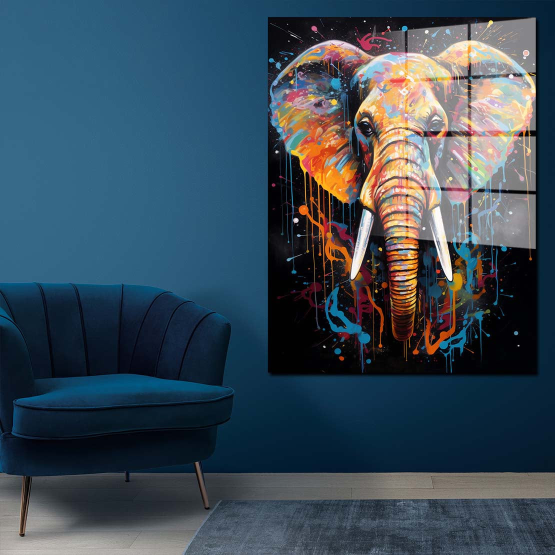 Elefant Pop Art abstrakt splatter Acrylglasbild Wandbild Wanddeko Wohnzimmer XL