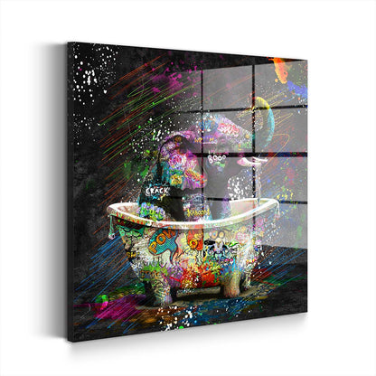 Elefant in Badewanne Street Art Acrylglasbild Wandbild Wanddeko Wohnzimmer XL