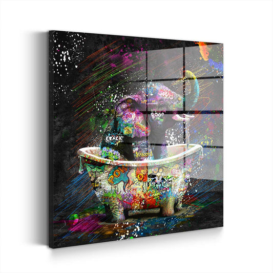 Elefant in Badewanne Street Art Acrylglasbild Wandbild Wanddeko Wohnzimmer XL