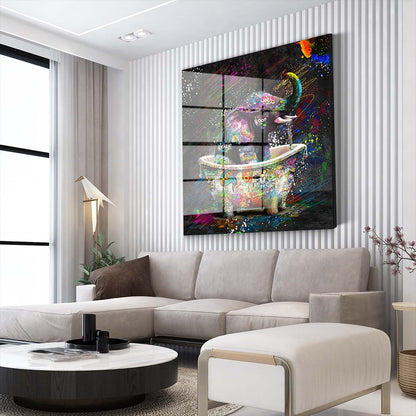 Elefant in Badewanne Street Art Acrylglasbild Wandbild Wanddeko Wohnzimmer XL