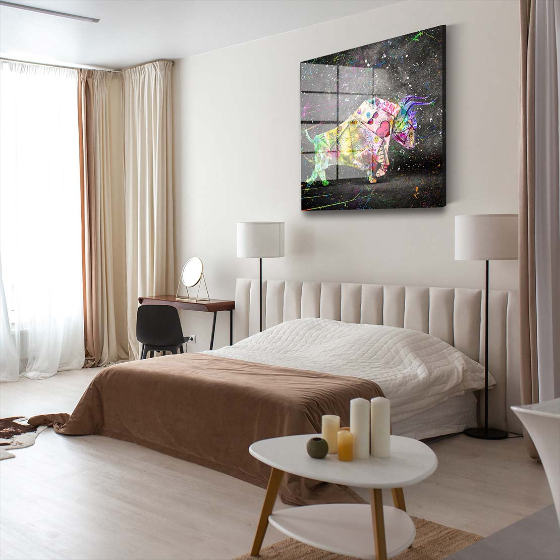 Geldschein Stier Graffiti Street Art Acrylglasbild Wandbild Wanddeko Wohnzimmer XL