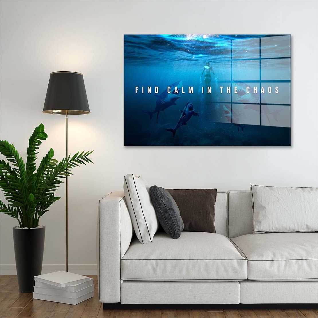 Haie Find Calm In The Chaos Motivation Acrylglasbild Wandbild Bild Wanddeko XL