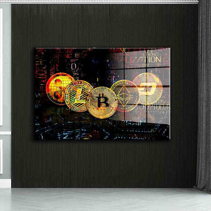 Kryptowährungen Trading & Börse Acrylglasbild Wandbild Wanddeko Wohnzimmer XL