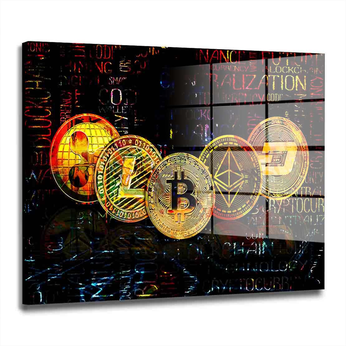 Kryptowährungen Trading & Börse Acrylglasbild Wandbild Wanddeko Wohnzimmer XL