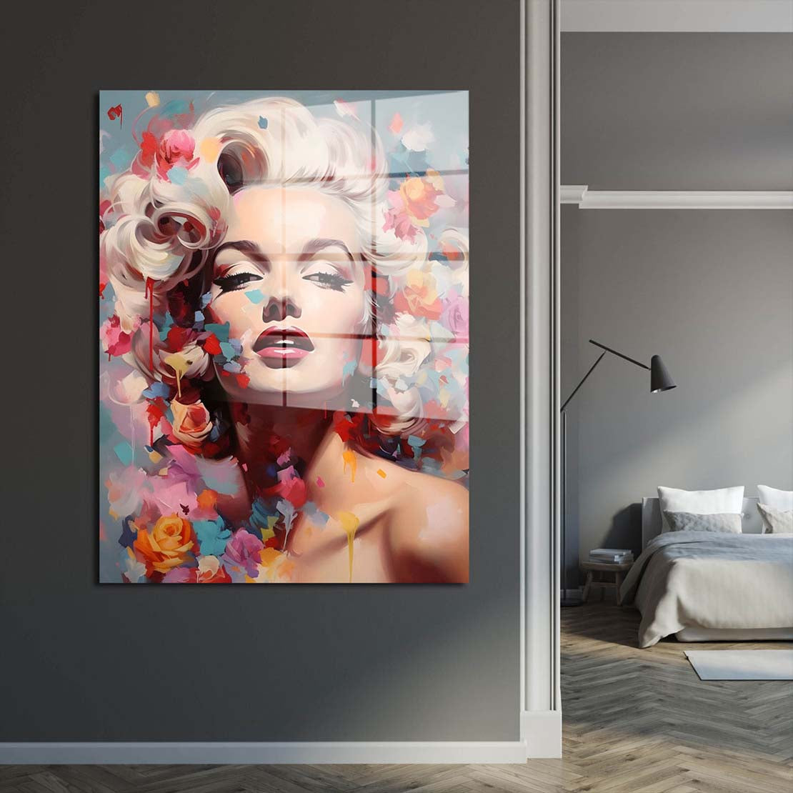 Marilyn abstrakt mit Rosen Acrylglasbild Wandbild Bild Wanddeko Wohnzimmer XL
